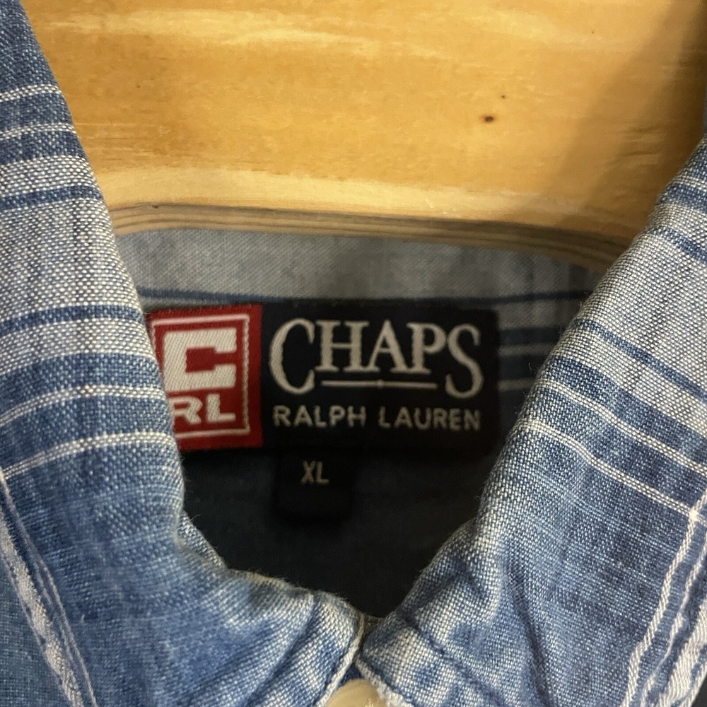 Chaps by Ralph Lauren Vintage Men's XL‎ Blue Button-Up Checked Shirt 100% Cotton - Picture 3 of 6